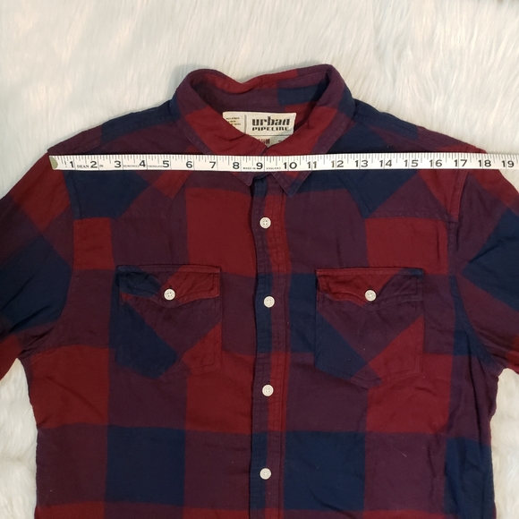 Urban Pipeline Maroon Navy Blue Plaid Button Down - Picture 7 of 10